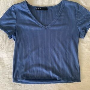 Blue V-Neck Cropped Shirt